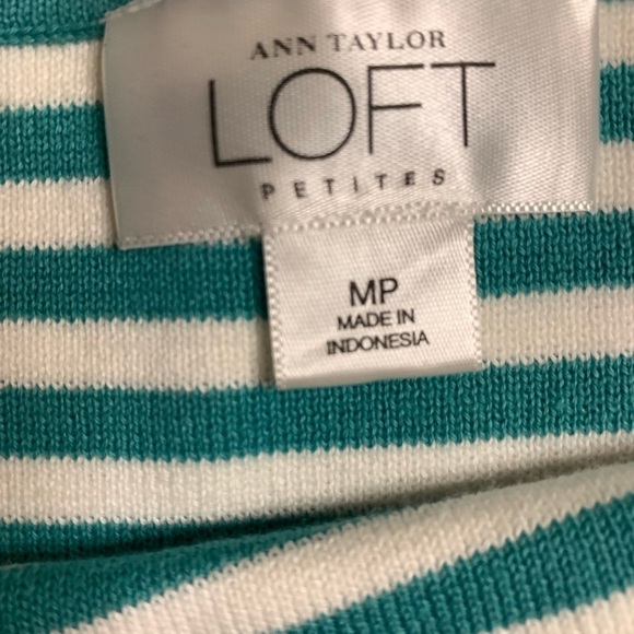 Ann Taylor LOFT Green White Stripe Tank Top Women MP 100% Cotton - Picture 2 of 6